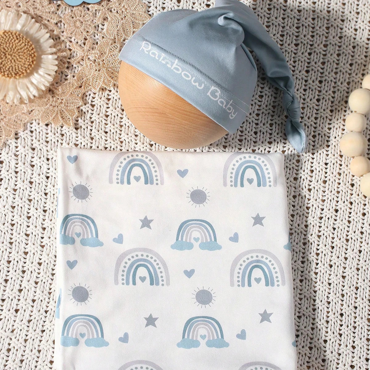 Soft Baby Swaddle Blanket with Matching Hat