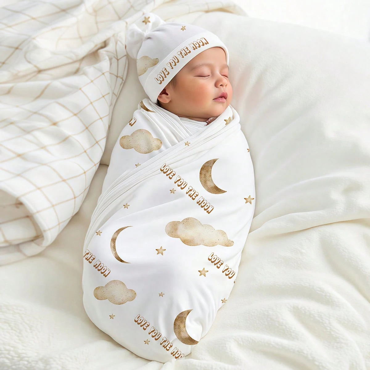 Soft Baby Swaddle Blanket with Matching Hat