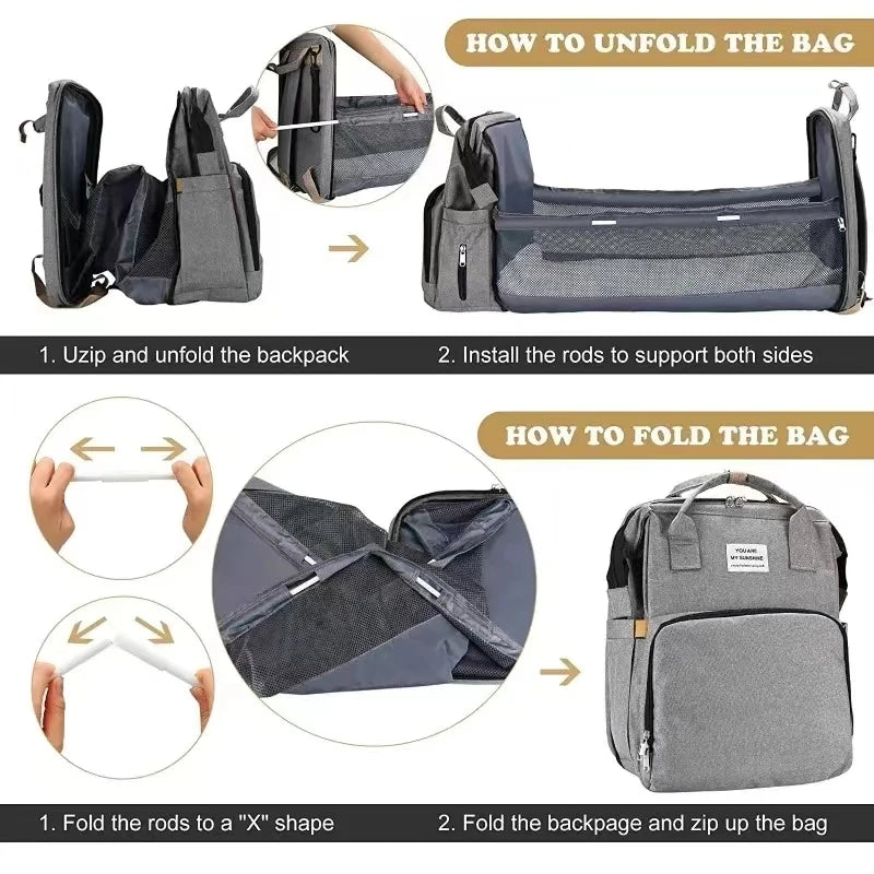 Foldable Bed, Diaper bag With Changing Station
