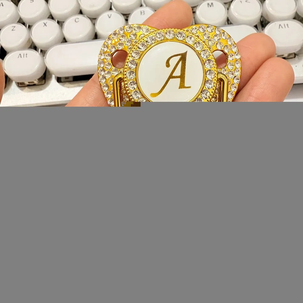 26 Letters Golden Baby Pacifier With Diamond Chain Clip