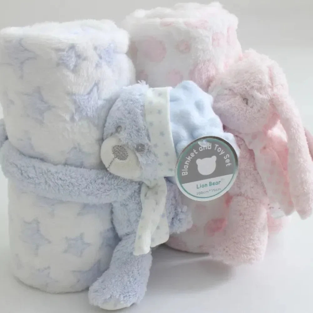 2pcs/set Stuffed Animal Plush Baby Blanket