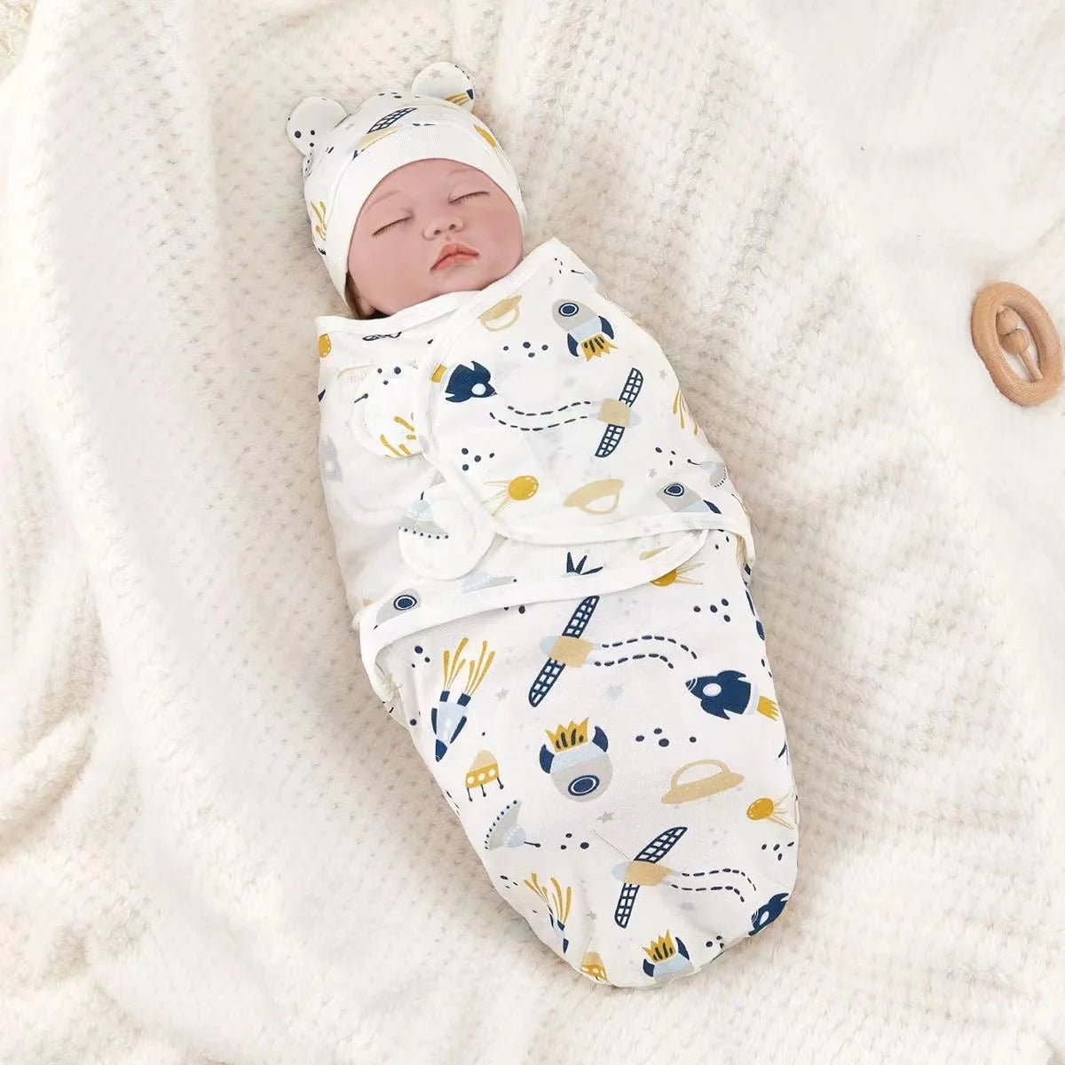 Baby Swaddle Blanket W/ Matching Hat Set