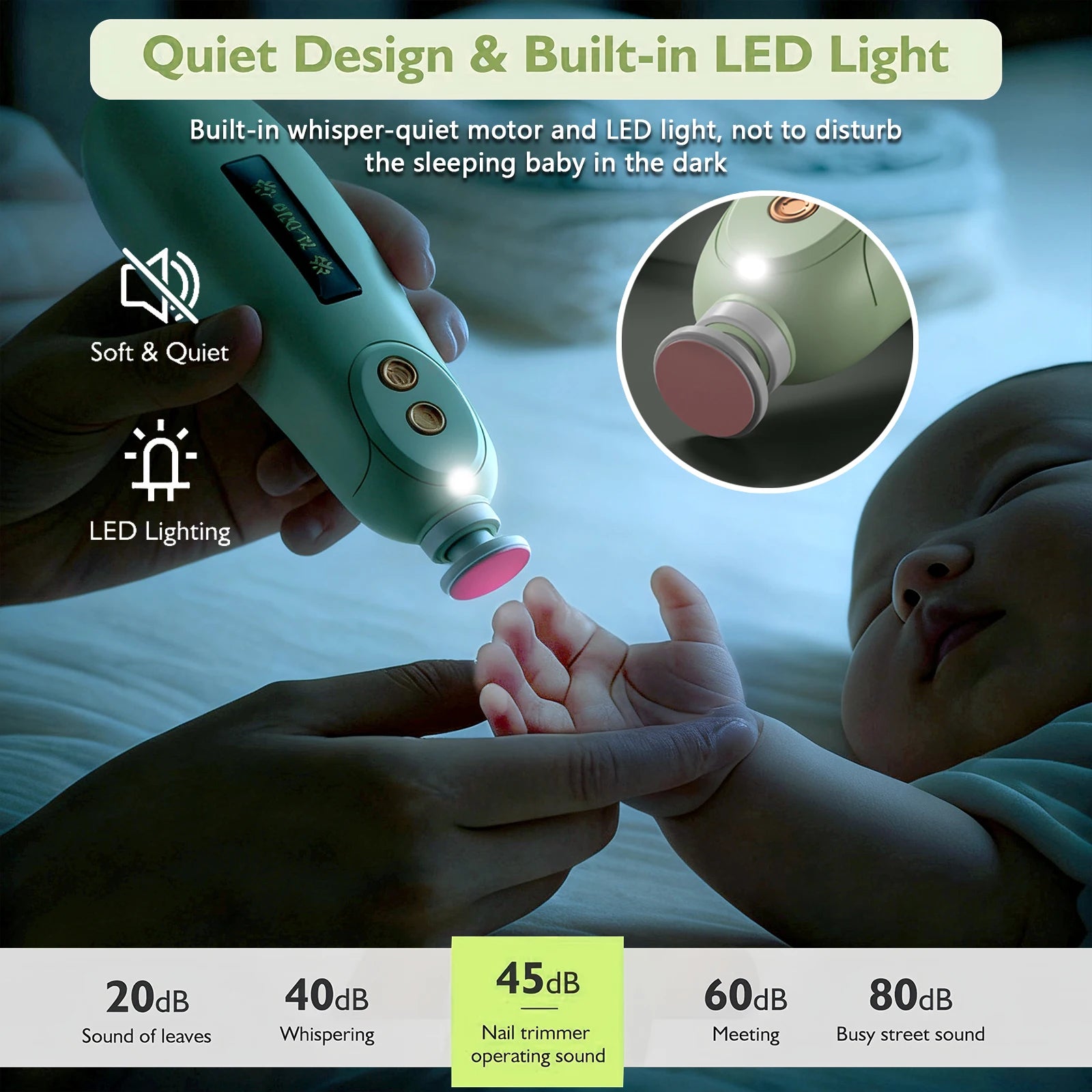 Baby Nail File Electric Baby Nail Care Set with LED Light