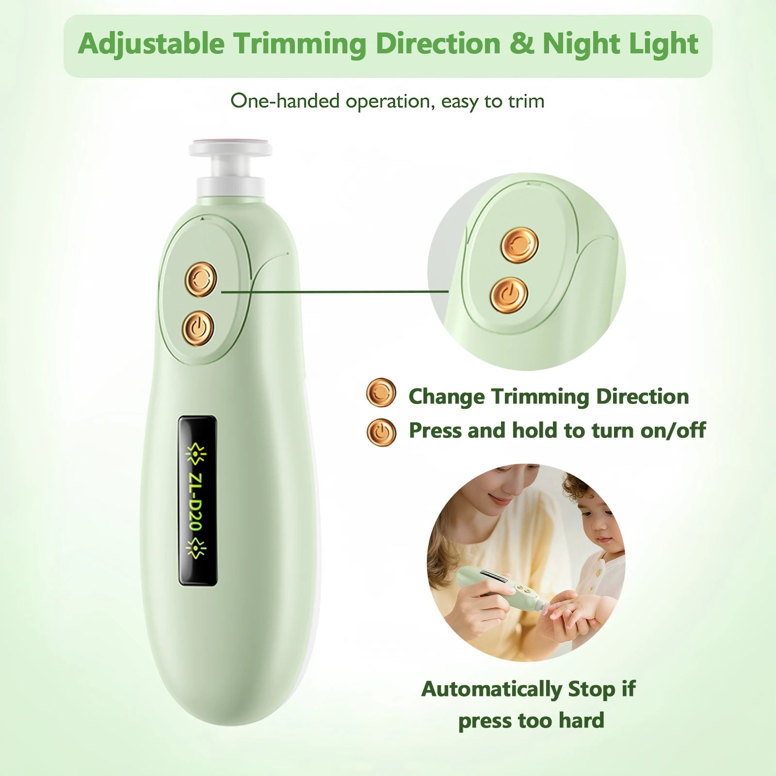 Baby Nail File Electric Baby Nail Care Set with LED Light
