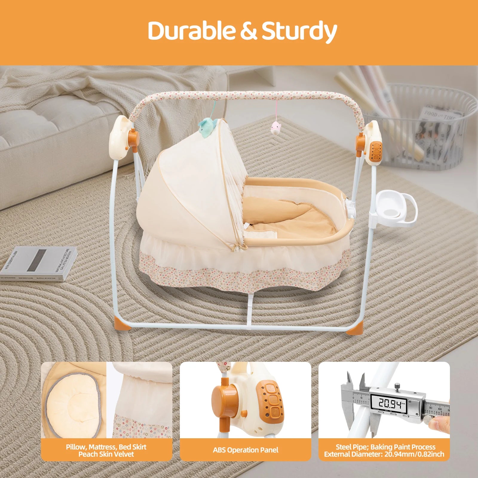 Electric Baby Crib Cradle, 0-18  Bed Auto Swing with Remote Control/Music