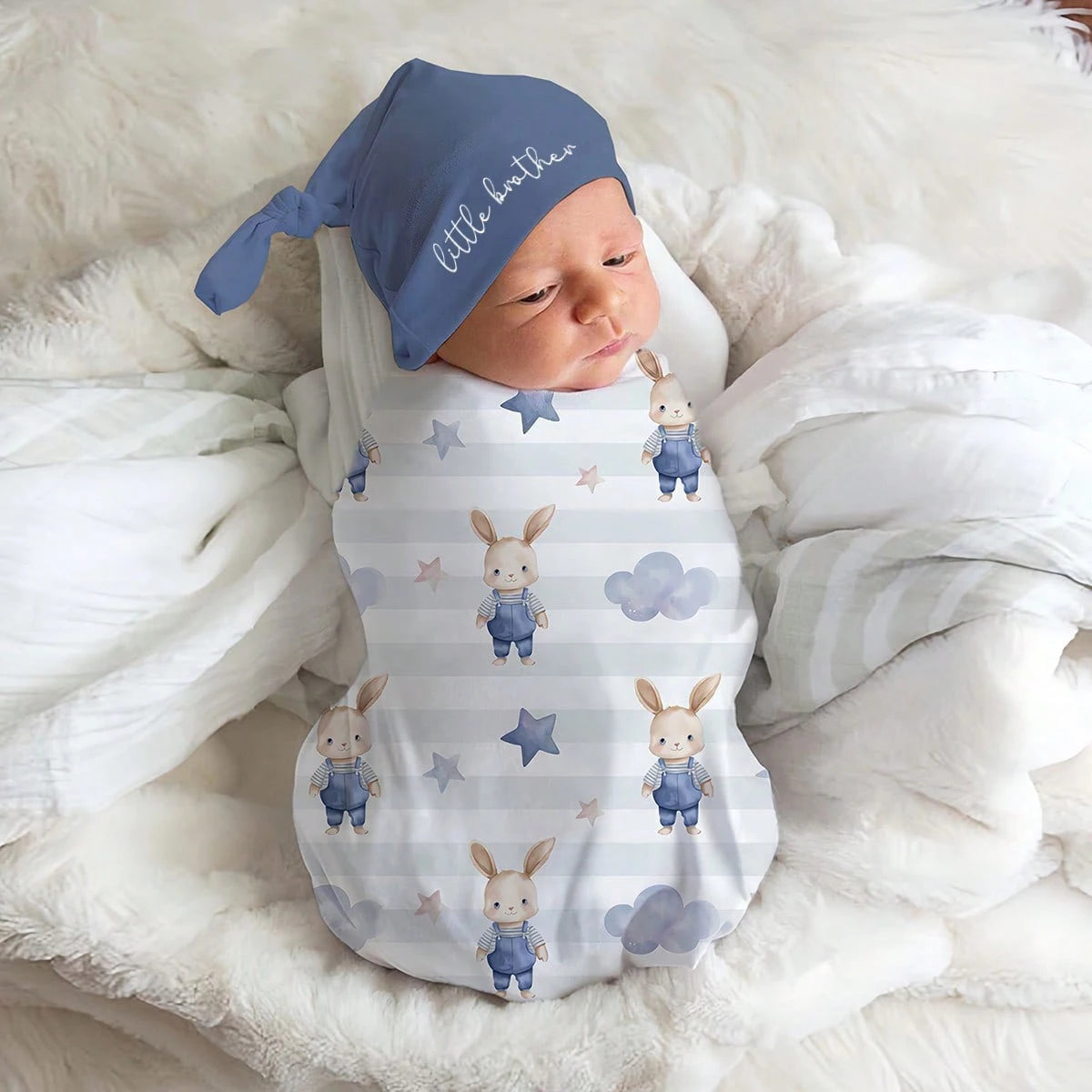 Soft Baby Swaddle Blanket with Matching Hat