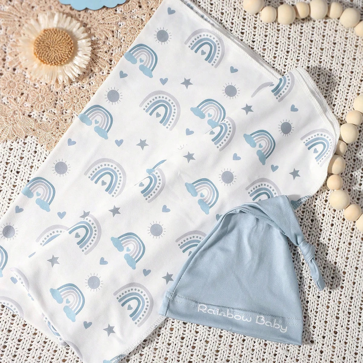 Soft Baby Swaddle Blanket with Matching Hat