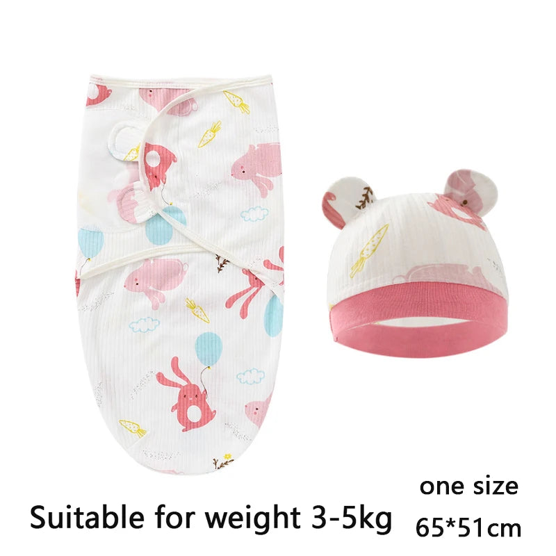 Baby Swaddle Blanket W/ Matching Hat Set